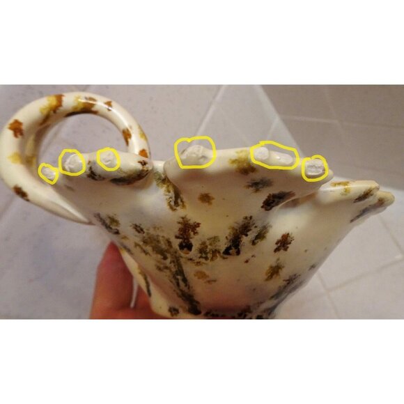 Vintage Handled Ceramic maple Leaf Trinket or Candy Dish white gold drip glaze - Picture 10 of 11